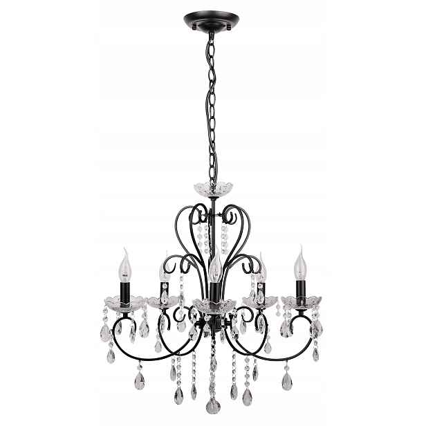 Černý lustr s krystaly 5x40W E14 Aurora 35-73730 Candellux