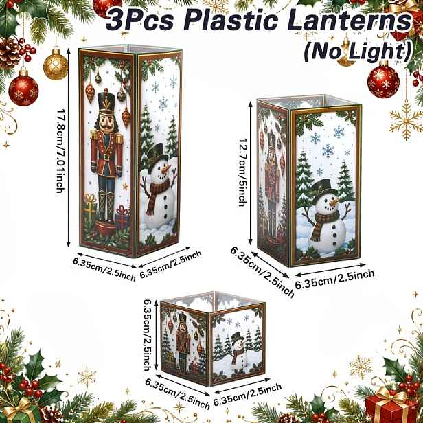 TEMU 3 ks, Vánoční plastové lucerny (bez světelen), s Santa , domeček a sněhuláka, Veselá vánoční párty dekorace, Vánoční dekorace, Noel Natal