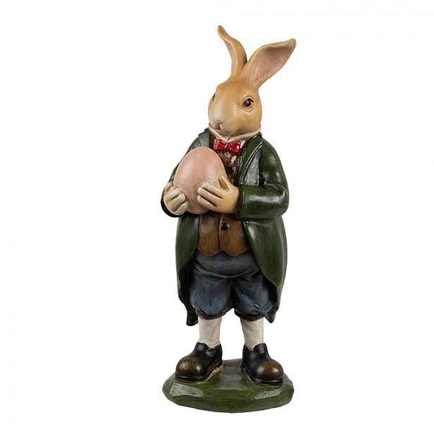 Dekorace králík v zeleném kabátku držící vajíčko - 8*7*20 cm Clayre & Eef