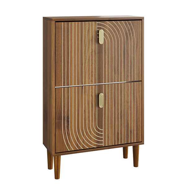 Urban Meuble BOTNÍK 60 cm hnědý se 2 výklopnými přihrádkami, rýhovaným čelem a kovovým madlem do předsíně
