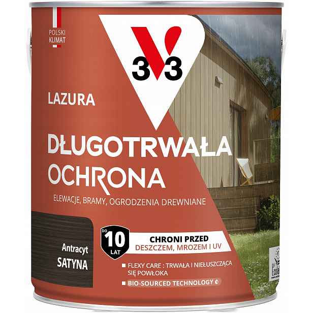 V33 Lazura Dlouhodobá ochrana 10 let Antracit satén 2.5 L