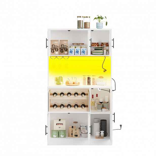 OKWISH KUCHYŇSKÁ skříň 100/40/180 cm bílá z MDF s RGB LED, zásuvkami a úložným prostorem na víno