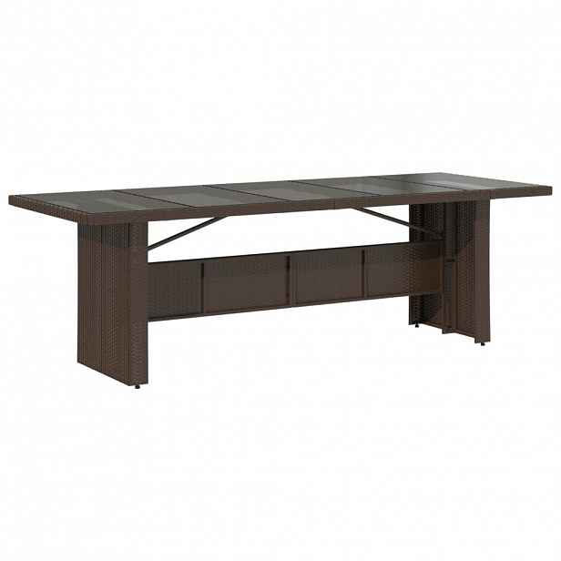 vidaXL Zahradní stůl se skleněnou deskou hnědý 240x90x75 cm polyratan