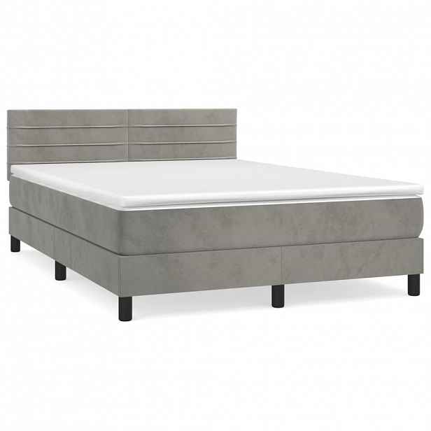 vidaXL Box spring postel s matrací světle šedá 140x200 cm samet