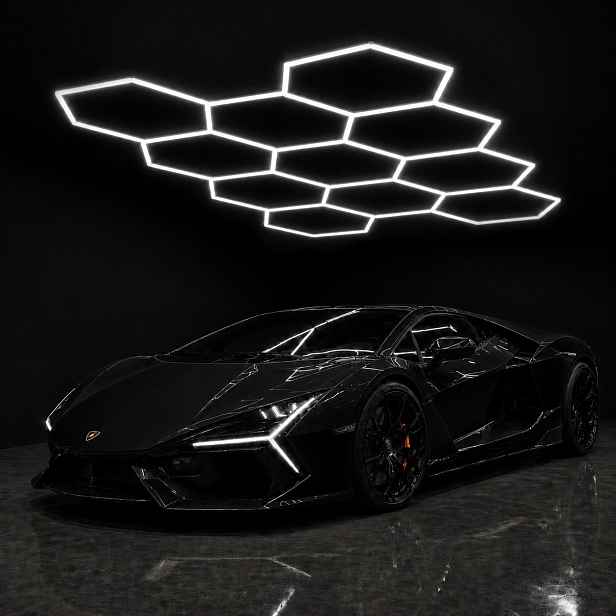 Černé Led světlo HEX11 315x229 Cm pro garáž a autoservis, 322 W, silné