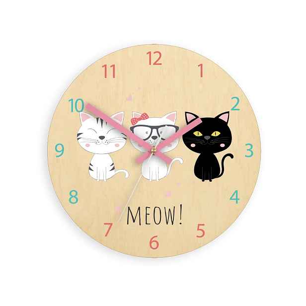 ModernClock Dětské nástěnné hodiny Ami Koťata 30 cm vícebarevné