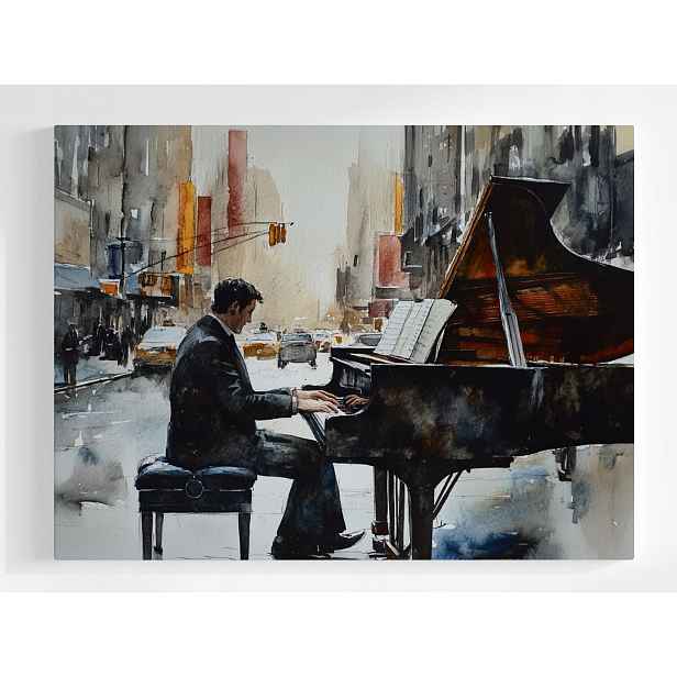 Plakát Město Muž Pianista Klavír Hudba 100x75