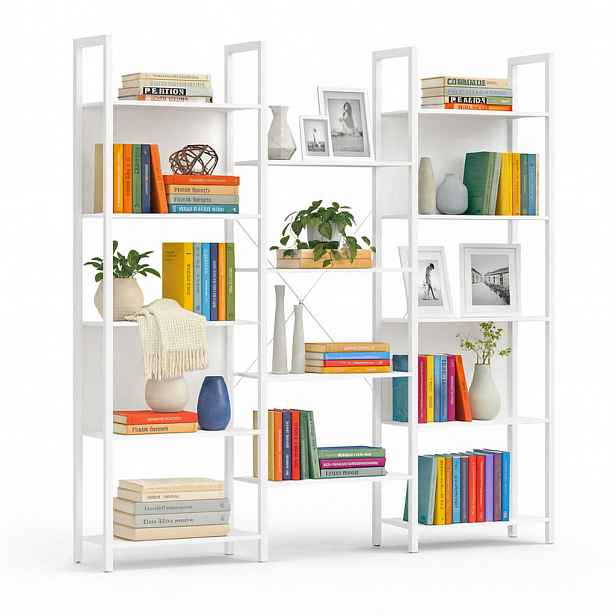 Relaxdays KNIHOVNA bílá 14 polic MDF 166 cm