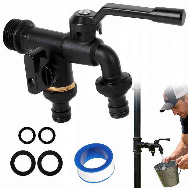 Vnější kohoutek se zahradní hadicí s dvojitým 3/4", pevný a silný