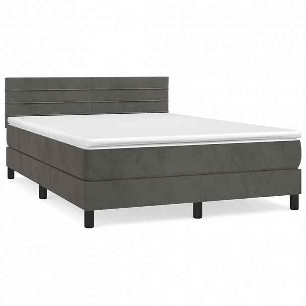 vidaXL Box spring postel s matrací tmavě šedá 140x200 cm samet