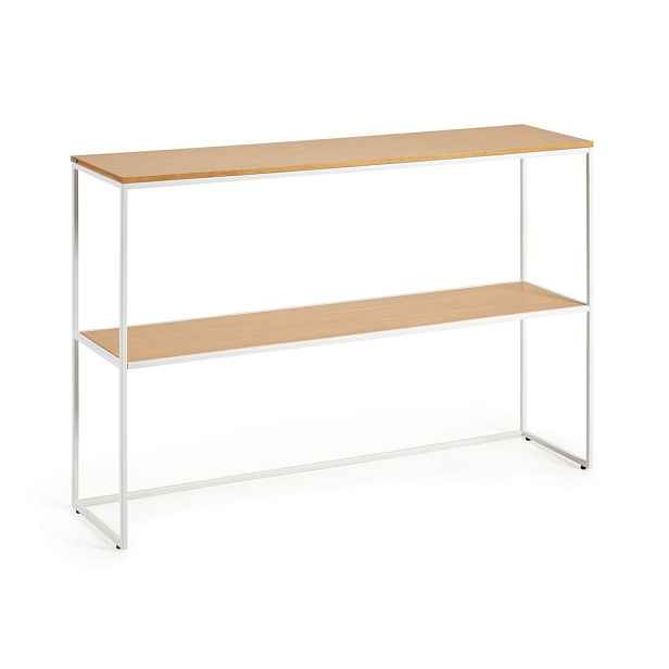 Bílý/v přírodní barvě konzolový stolek v dekoru dubu 30x120 cm Yoana – Kave Home