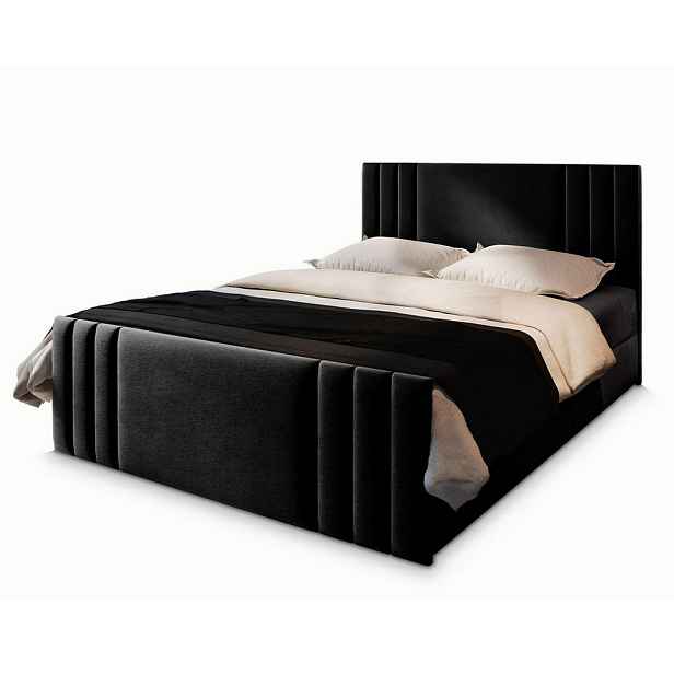 MASSENO AMERICKÁ POSTEL KANES, 200x200 cm s matrací a úložným prostorem, H2+H3, černá
