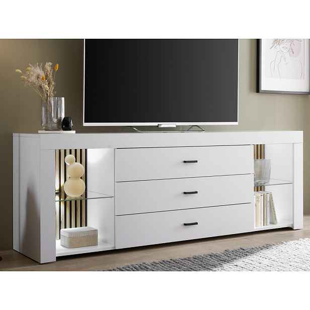 TV stolek Rosalie, bílý/dub evoke, s osvětlením