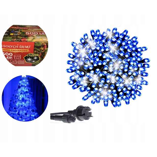Vánoční Osvětlení Na Stromeček 500 Led Modré Zwe/wew Flash Bílé