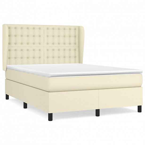 vidaXL Box spring postel s matrací krémová 140x190 cm umělá kůže