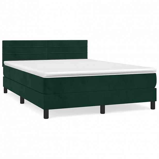 vidaXL Box spring postel s matrací tmavě zelená 140x200 cm samet