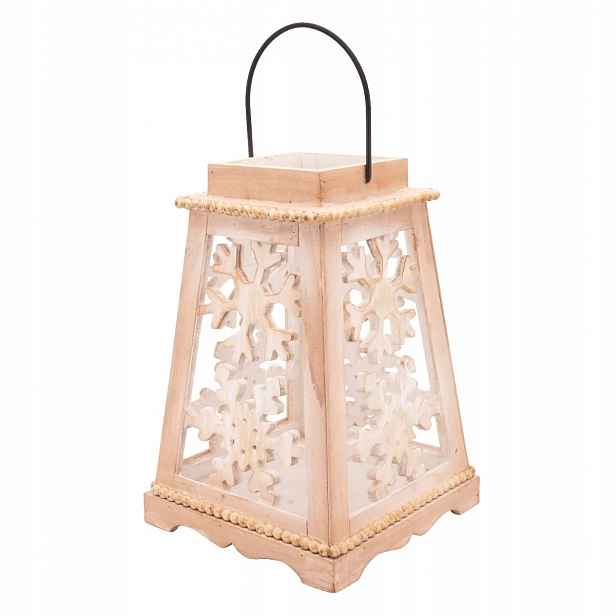 Dřevěná vánoční lucerna s velkými dekoracemi před dveřmi Altom Design 47 cm