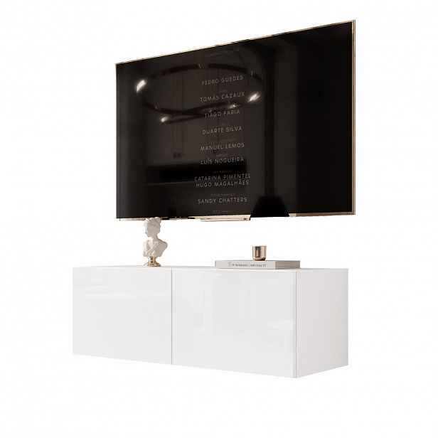 Idohome ZÁVĚSNÁ TV skříňka ANGEL 100 cm s osvětlením BÍLÁ VYSOKÝ LESK