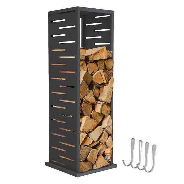 ML-DESIGN REGÁL NA DŘEVO Regál na palivové dřevo pro vnitřní i venkovní použití 37,5 × 37,5 × 112 cm, pozinkovaná ocel, antracitová barva, mřížkový mo