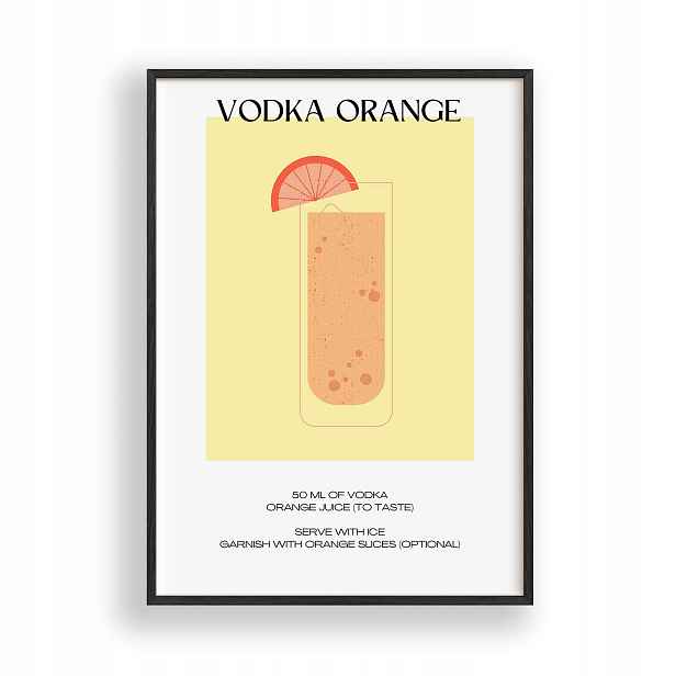 Obraz Vodka s pomerančovým džusem Plakát Rámeček Dřevěný Černý 30x42 cm