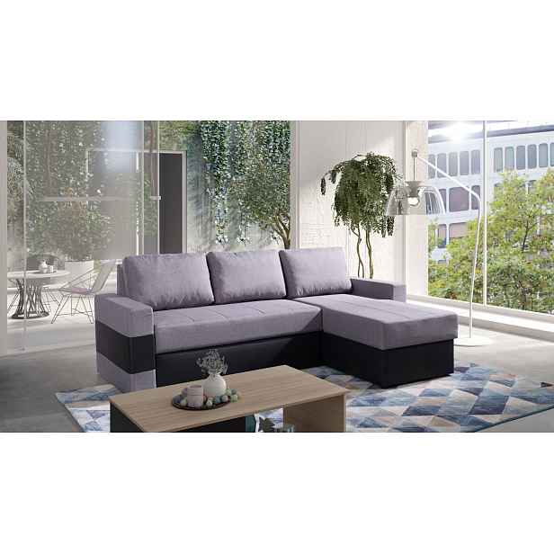 Rohová sedací souprava RIALTO - černá ekokůže / šedá, pravý roh