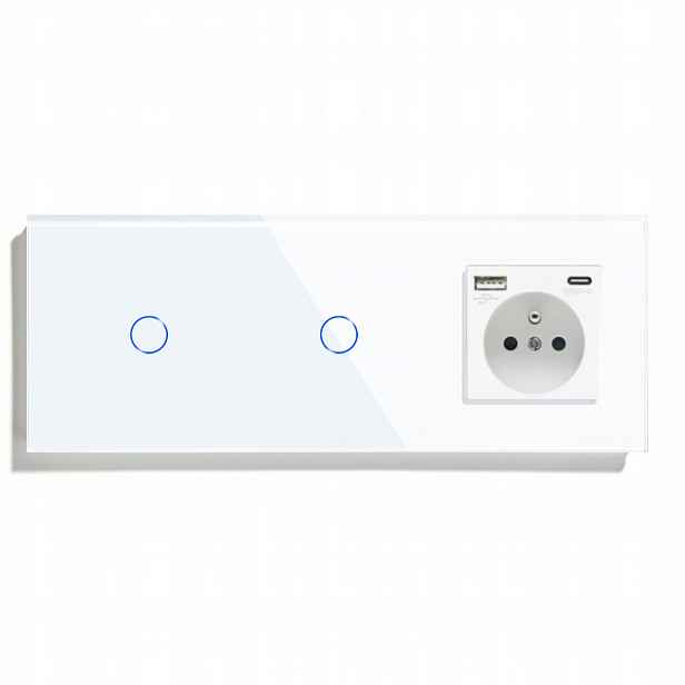 Dotykový Spínač Dvojitý Skleněný 1+1 Zásuvka Usb-c Qc 20W Quick Charge