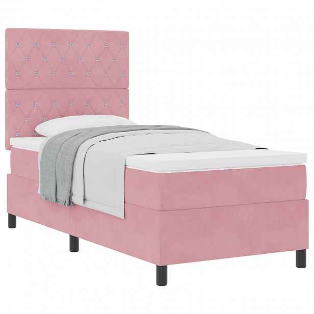 vidaXL Postel s boxspringem s matrací s čelo Růžová 90 x 190 cm samet