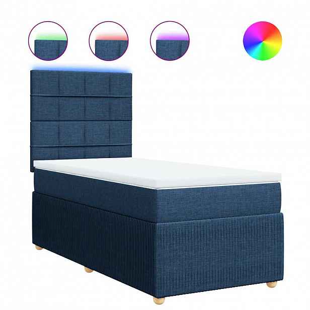 vidaXL Box spring postel s matrací modrá 90x190 cm textil