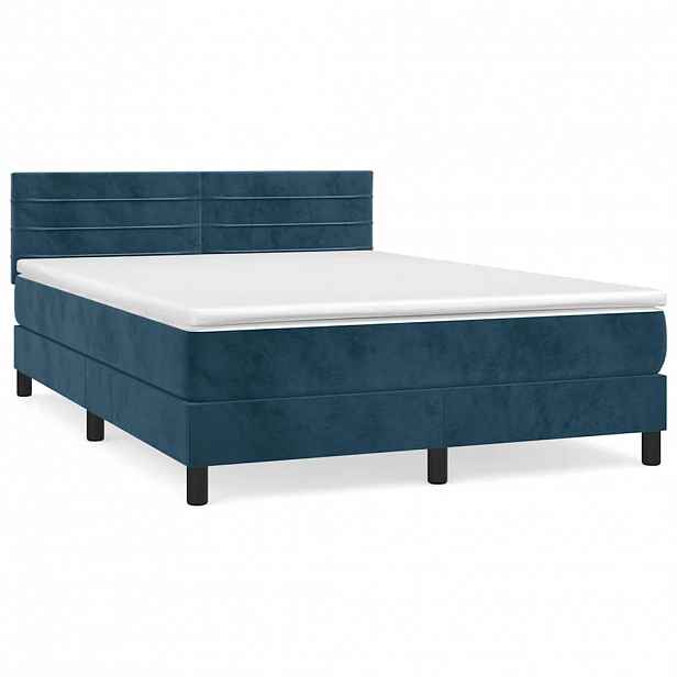 vidaXL Box spring postel s matrací tmavě modrá 140x200 cm samet