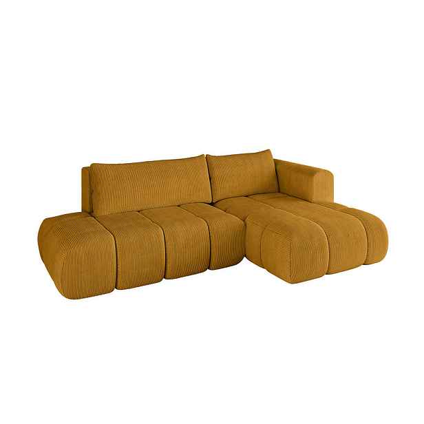 ALTDECOR ROHOVÁ SEDAČKA s funkcí spaní a otomanem, pravá CLOUD-L 280x185x90 Hořčicová Manšestr