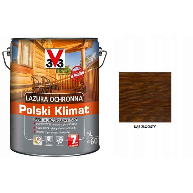 Lazura V33 Polský Klima 7 let 5 L impregnující dub zlatý satén