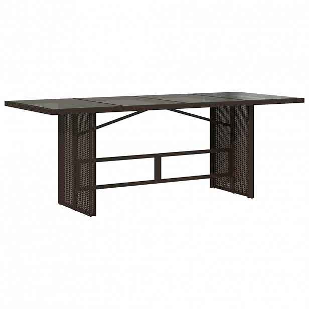 vidaXL Zahradní stůl se skleněnou deskou hnědý 190x80x75 cm polyratan