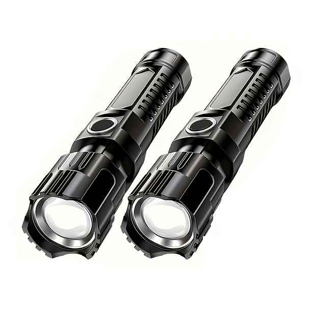 TEMU 2 ks Vysoce výkonná LED svítilna s 3 úrovněmi nastavení jasu a funkcí zoomu, USB dobíjecí, odolná a přenosná, ideální pro kempování, turistiku,