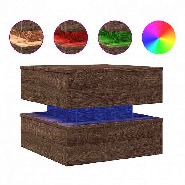 vidaXL Konferenční stolek s LED osvětlením hnědý dub 50 x 50 x 40 cm