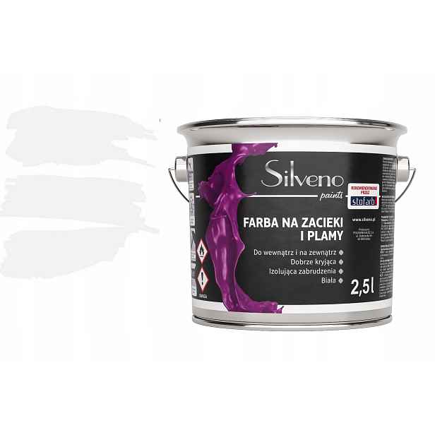 Barva na stěny Krycí na skvrny a skvrny Různé podklady Bílá 2,5L Silveno