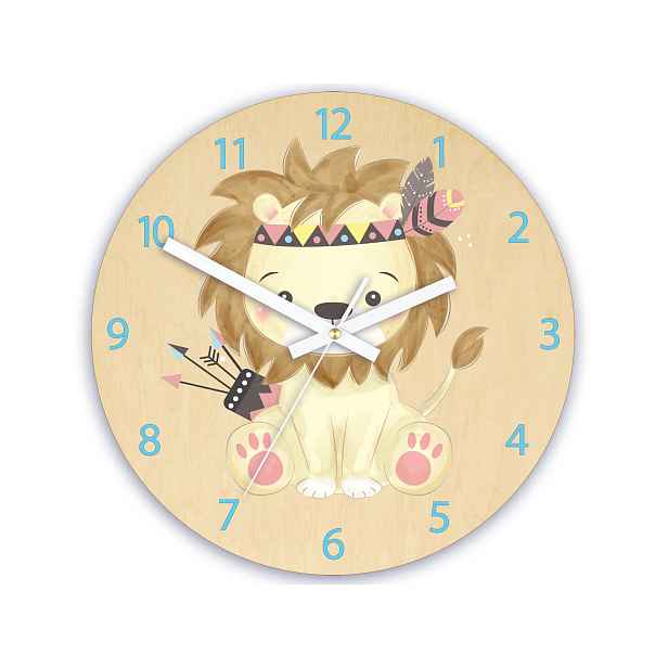 ModernClock Dětské nástěnné hodiny Ami Lev indián 30 cm vícebarevné