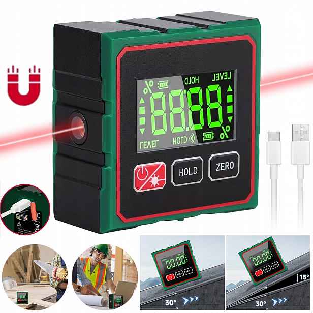 4X90° Laserový Úhloměr Digitální Inklinometr Laserové Pravítko Usb S Možností Nabíjení