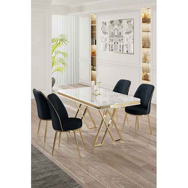 Dining Table & Chairs Set (5 Pieces) Vals - White, Gold, Anthracite