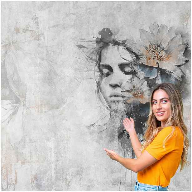 Fototapeta Obývací pokoj Žena Tvář Beauty Glamour Květiny Beton 392x280 KTBB03W
