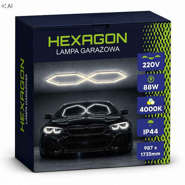 Hexagon Led lampa Osvětlení Garáž Dílna Dům 4000K 88W 10560LM Silná