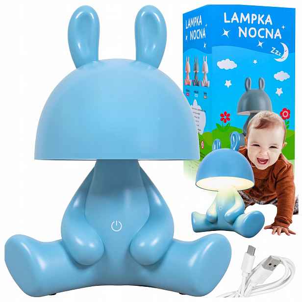 Noční lampa pro děti Led stolní Zajíc do dětského pokoje modrá