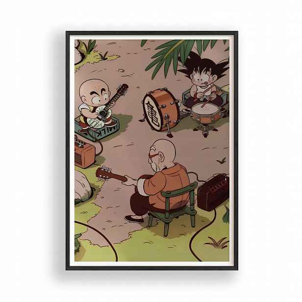 Obraz Dragon Ball Goku Krilin Plakát Rámeček Dřevěný Černý 30x42 cm