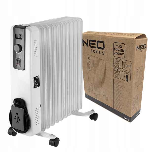 Olejový Radiátor 1000W/1500W/2500W 11 Žeber Termostat 3 Stupně Ohřevu Neo