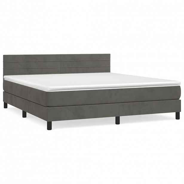 vidaXL Box spring postel s matrací tmavě šedá 160x200 cm samet
