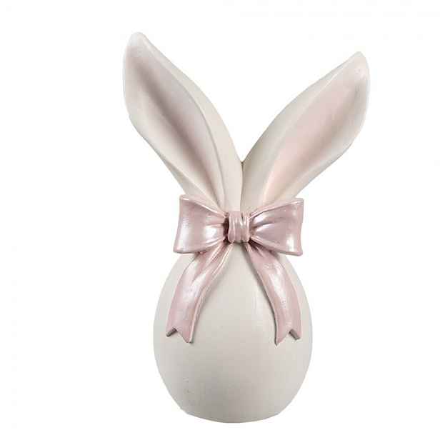 Krémová antik dekorace vajíčko s králičími oušky a mašlí - 12*8*18 cm Clayre & Eef