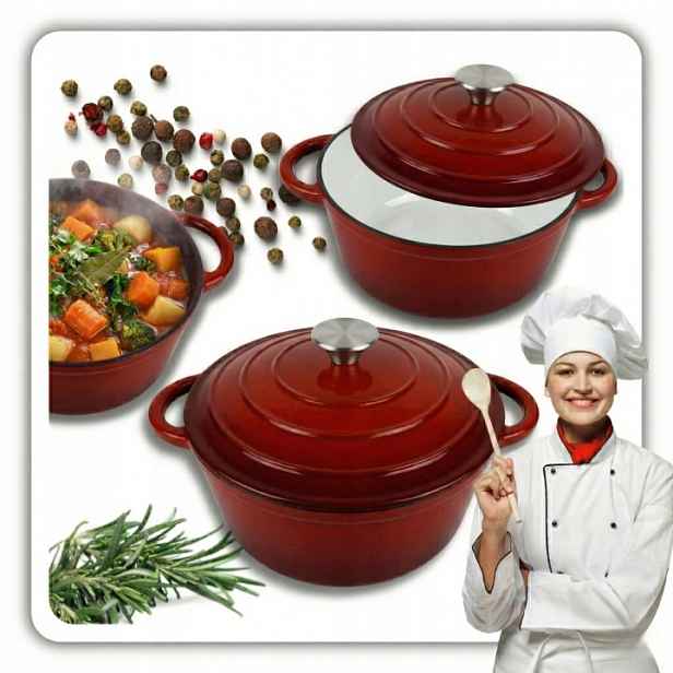 Hrnec 4 L Smaltované Víko Červený Plyn/indukce Trouba 24 CM