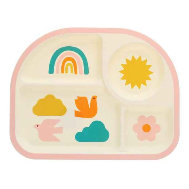 Béžový plastový dětský talíř 21x27 cm Rainbow Garden – Rex London