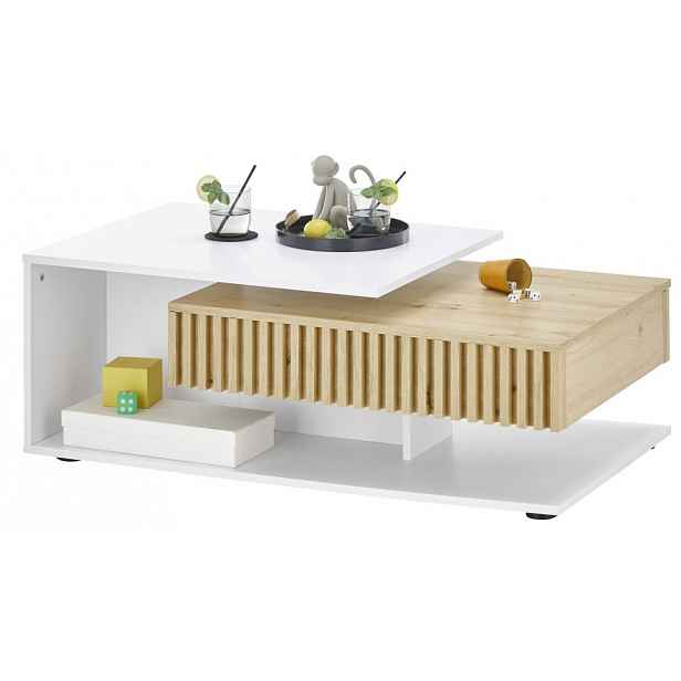 Konferenční stolek se šuplíkem Alida, bílý/dub artisan