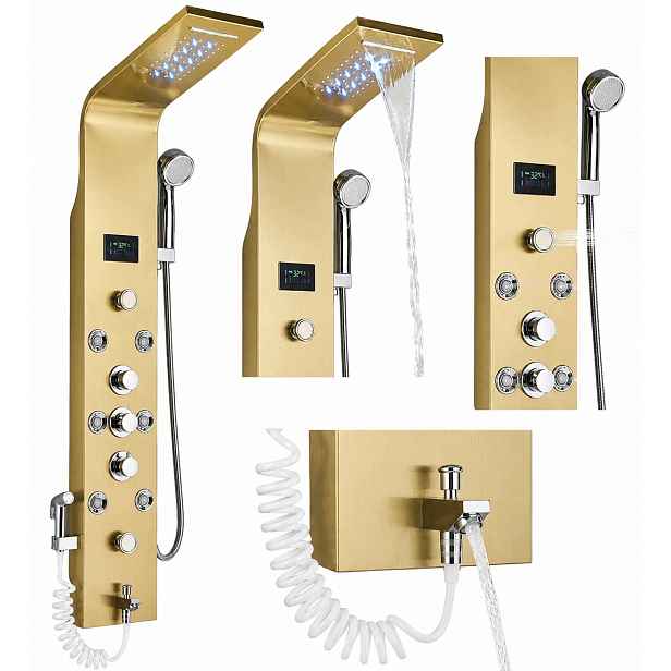 Led Sprchový Panel Sprcha Vodopád Hydromasáž Displej Bidet Zlatý