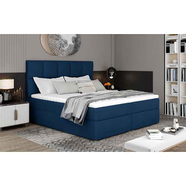 Prodloužená box spring postel Grass 210x185cm, modrá Žinilka HELCEL